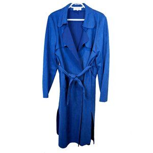 Solitaire Blue Faux Suede Trench belted Wrap Coat Size XL